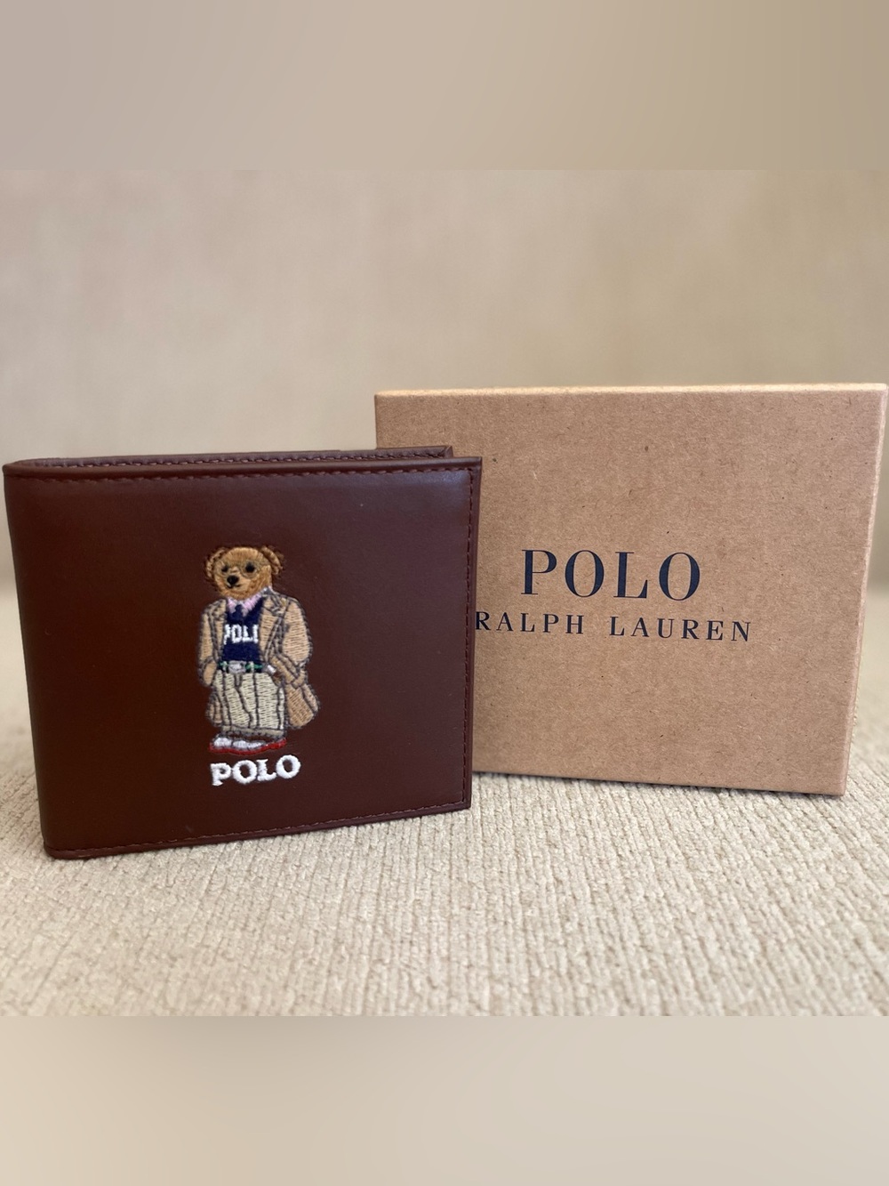 Polo Ralph Lauren Brown Leather Preppy Bear Bifold Wallet